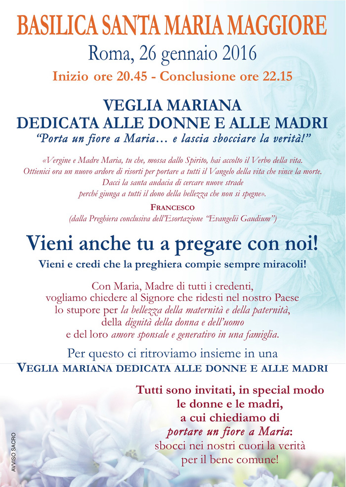 Veglia mariana dedicata a donne e madri