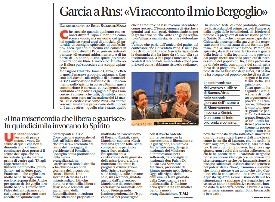 Garcia a Rns: «Vi racconto il mio Bergoglio»